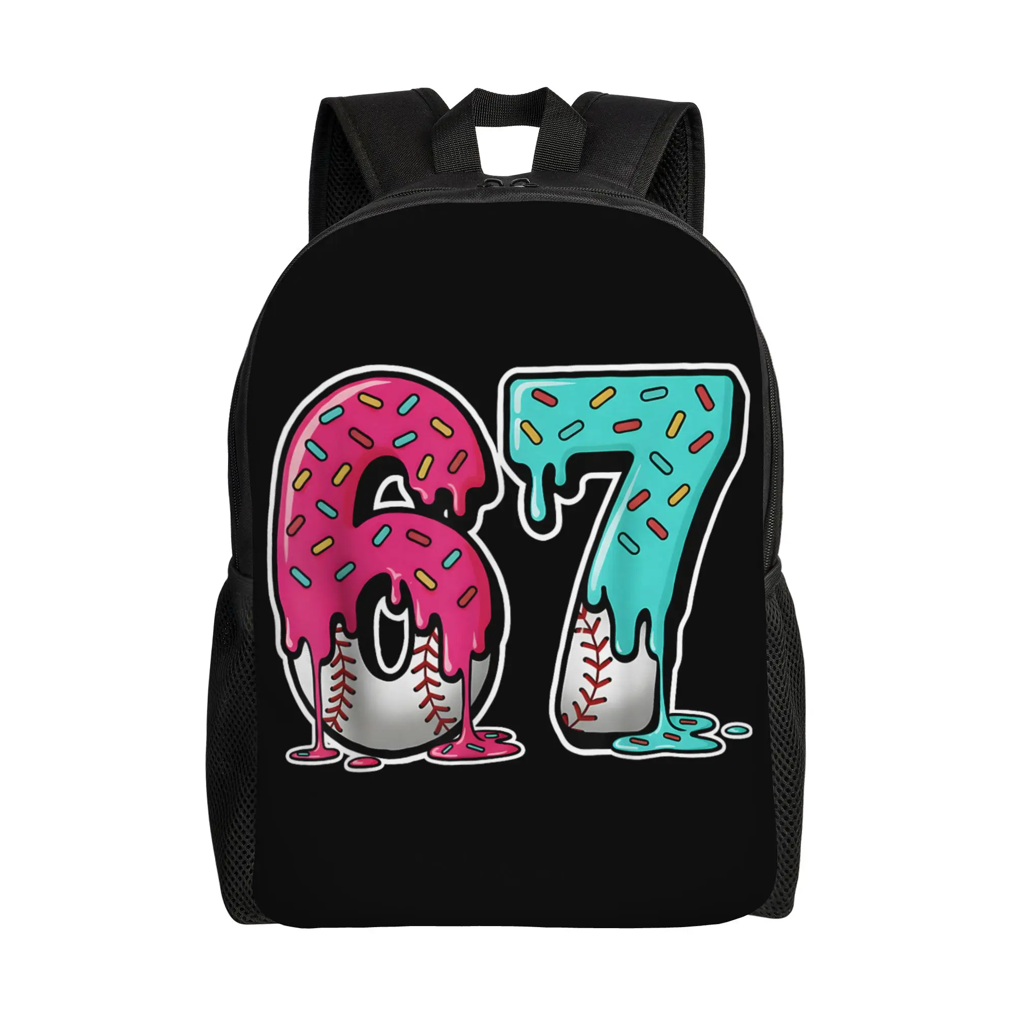 Mochila de lona para adolescentes, estilo meme, con diseño de béisbol y helado, para la escuela, viajes, uso diario, estilo Gen Alpha Slang, para la universidad y actividades al aire libre.