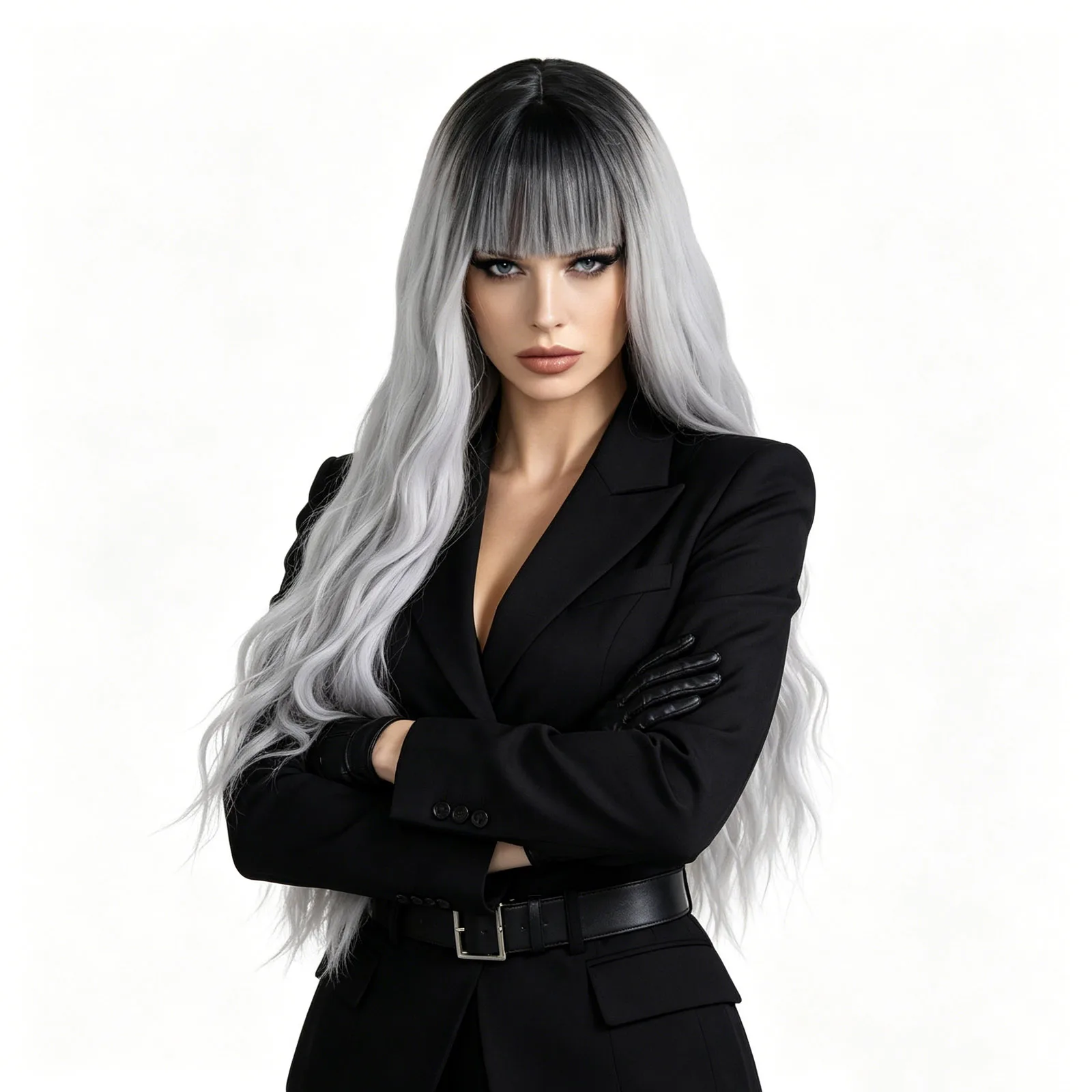 Black to Grey Ombre Synthetic Wig with Bangs, Long Wavy Heat Resistant Hair for Women, Cosplay & Daily Wear Wig