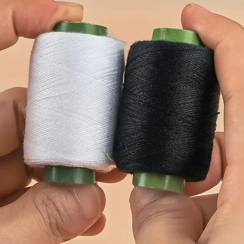 Hilo de coser duradero, carretes blancos y negros con etiqueta verde, perfecto para proyectos y reparaciones de máquinas, costura manual, 2 uds.