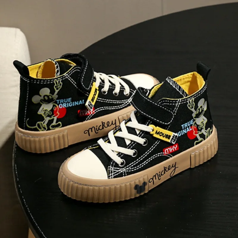 Disney Mickey Kids Canvas Shoe High Top Breathable Soft Bottom Comfortable Casual Anti Slip Durable Shoes Cartoon Autumn Winter