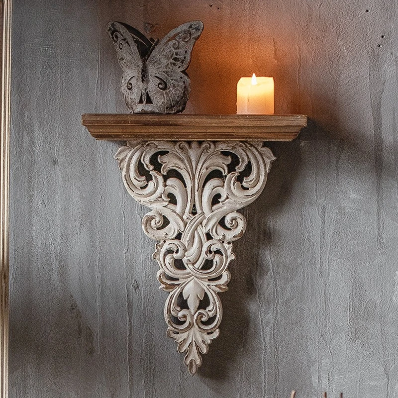American retro wall hanging wall decoration old wrought iron hollow carved wooden bed and breakfast living room wall decoration