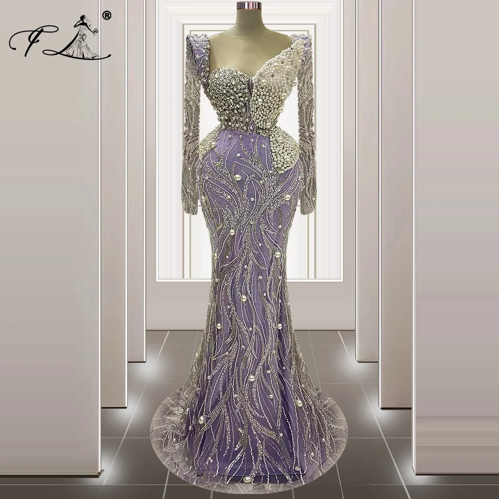 Luxury Silver Crystals Mermaid Celebrity Dresses 2024 Dubai Arabic Long Sleeves Prom Evening Party Gowns Customized