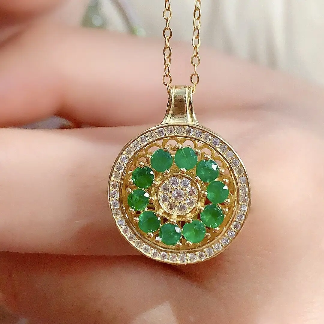 Fashion Silver Pendant with Gemstone 2.5mm*2.5mm 100% Natural Emerald Pendant 925 Silver Emerald Necklace Pendant