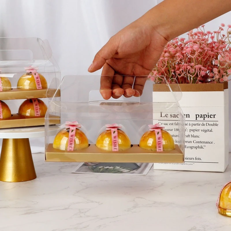 Transparent PET Egg Yolk Crispy Gift Boxes Handheld Cake Vacuum Box Pastry Baking Wrapping Case Party Supplies Bakeware 10pcs