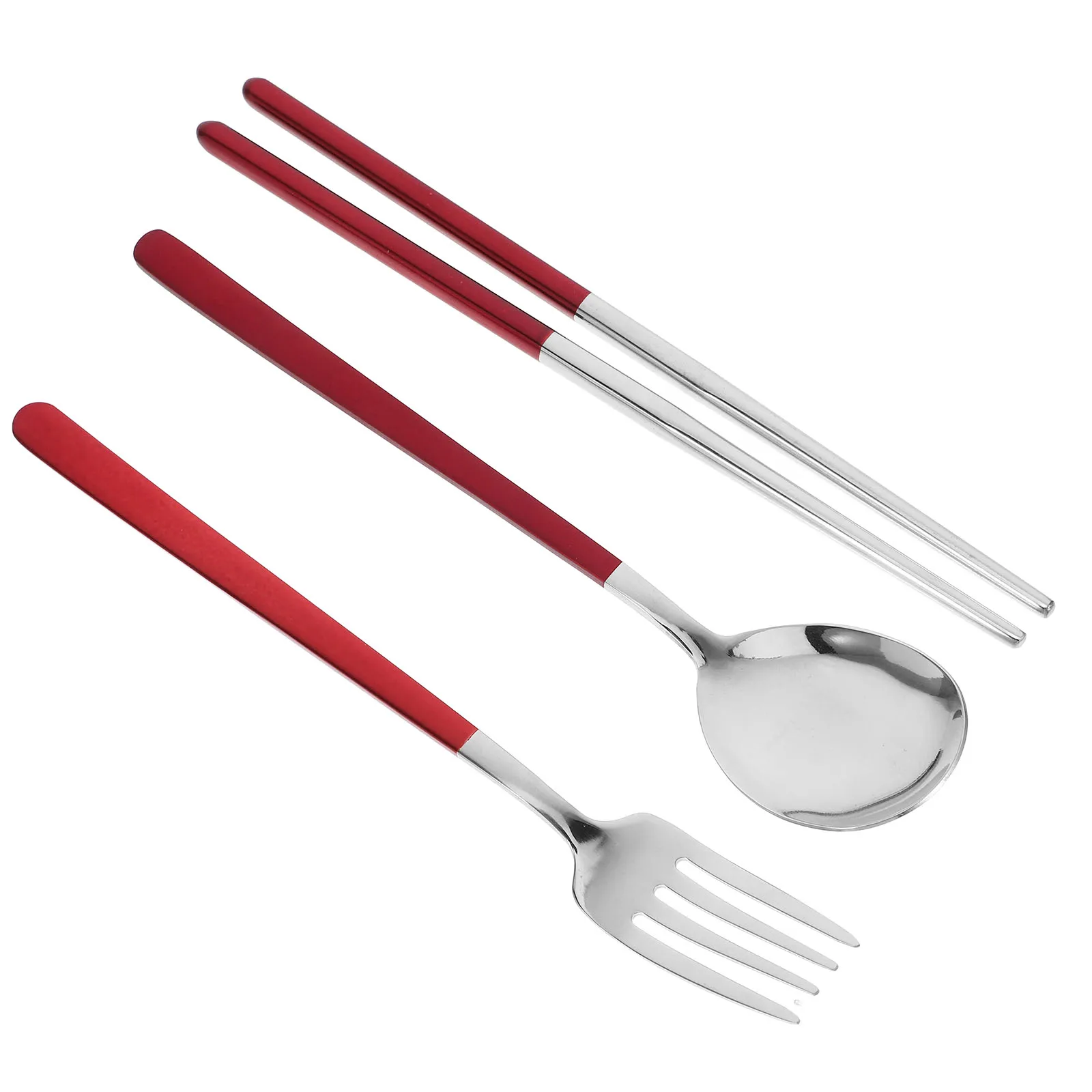 

Portable Cutlery Set Stainless Steel Spoon Fork Chopstick Camping Travel Silverware Red Pouch Kitchen Dining Accessories