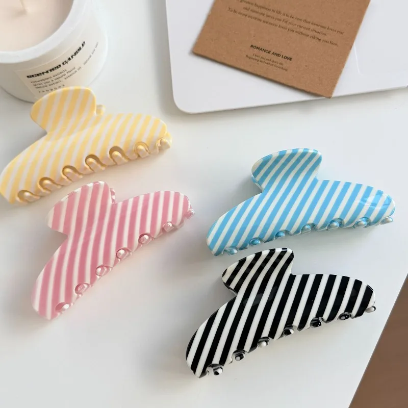 Early spring bright color striped grab clip female high sense 2026 new hairpin back head disc hair shark clip hair accessories