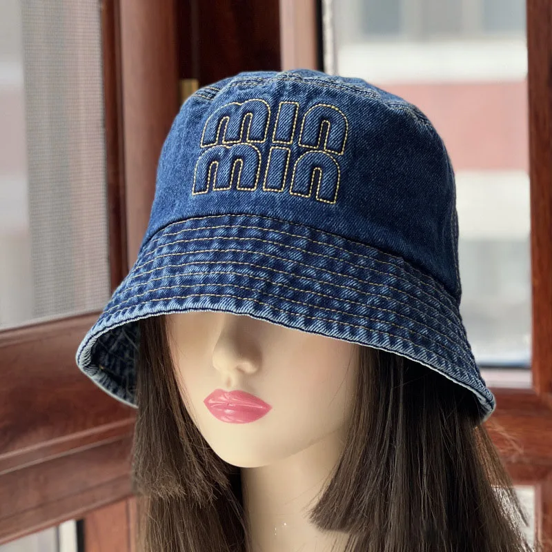 Sombrero de pescador de mezclilla con letras para mujer, gorra de pescador de Panamá, flexible, Reversible, Hip Hop, algodón, Bob