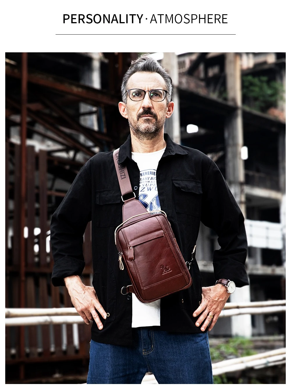 

Men's cowhide chest bag, retro oil-wax leather casual chest bag, large-capacity vertical single-shoulder crossbody bag