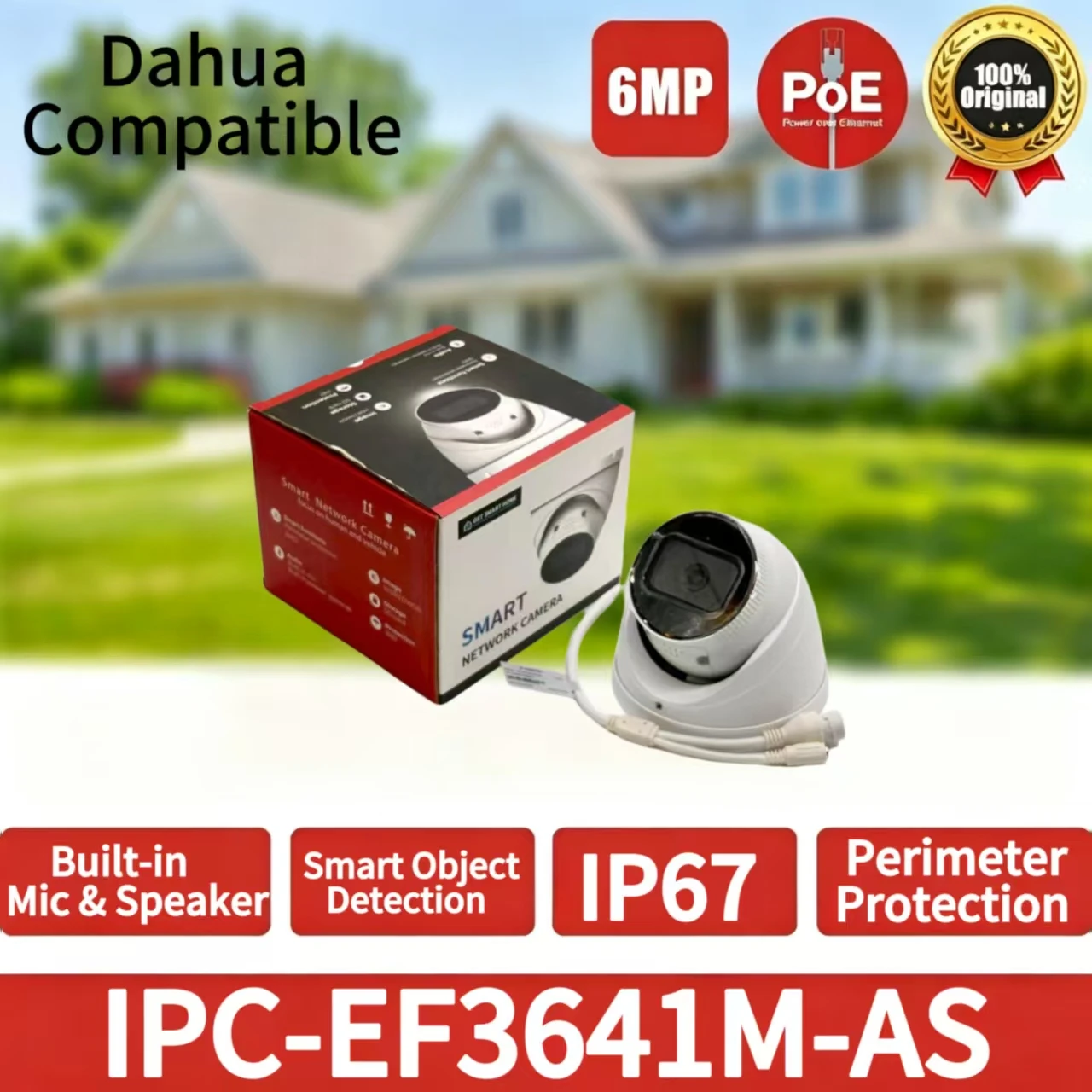 

IPC-EF3641M-AS 6MP Smart Dual Light AI Human Detection PoE IP67 Waterproof Outdoor Security CCTV Camera Dahua Compatible