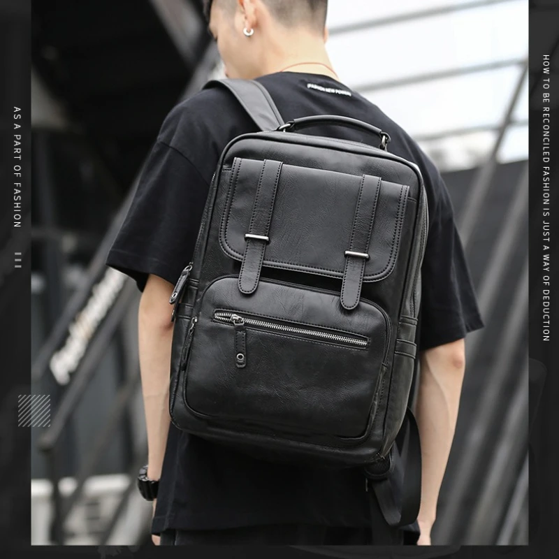 ファッションバックパック男性高級レザーバックパック男性のための大容量旅行 14 インチのラップトップバックパック複数のポケット通学