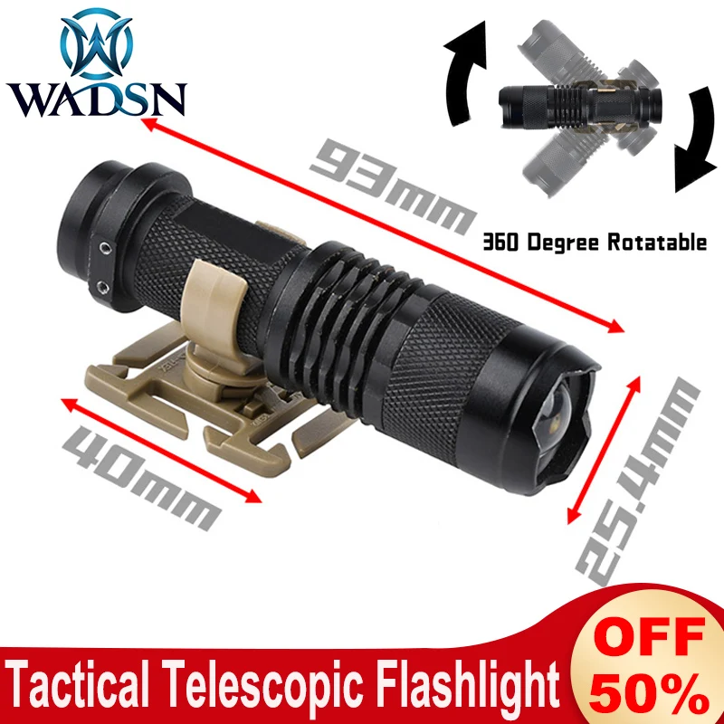 Wadsn Telescopic Zoom Flashlight 100Lumens Military Tactical Shoulder Strap Lamp LED Mini Scout Light Strobe Hunting Scout Light