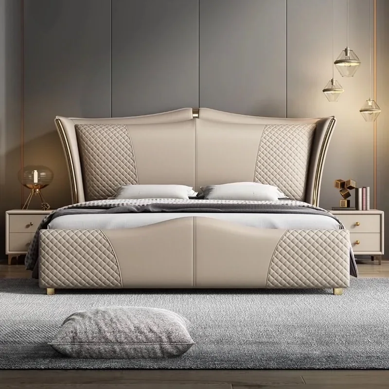 Modern Luxury  Bedroom Furniture Soft Up-holstered Beds king Size Adult Double Bed Frame Leather Set Storage Comfortable Design