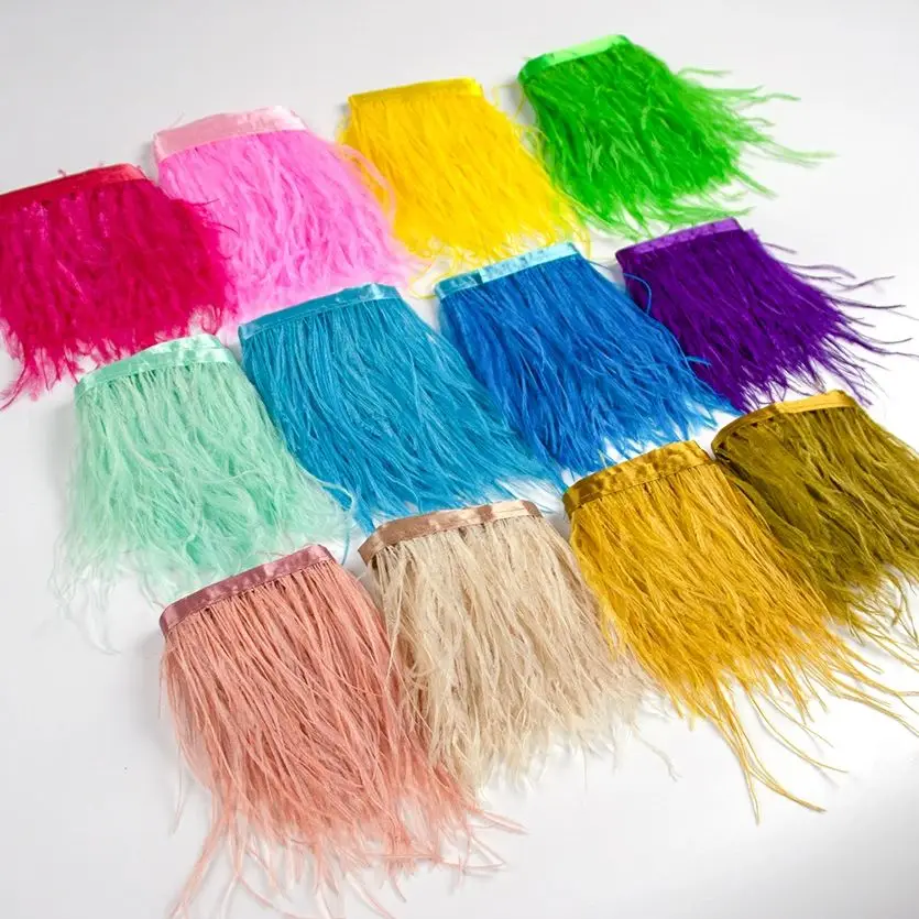 8-10CM Ostrich Feathers Trim Tassel Fring Wedding Dress Decor Clothes Sewing Accessories ostrich Plumes Ribbon For DIY Crafts