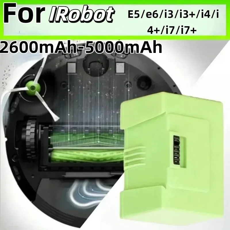 14.4V 2.6Ah/5Ah Li-ion Rechargeable Battery–High-Performance Accessory for IRobot Roomba E5/e6/i3/i3+/i4/i4+/i7/i7+ Robot Vacuum