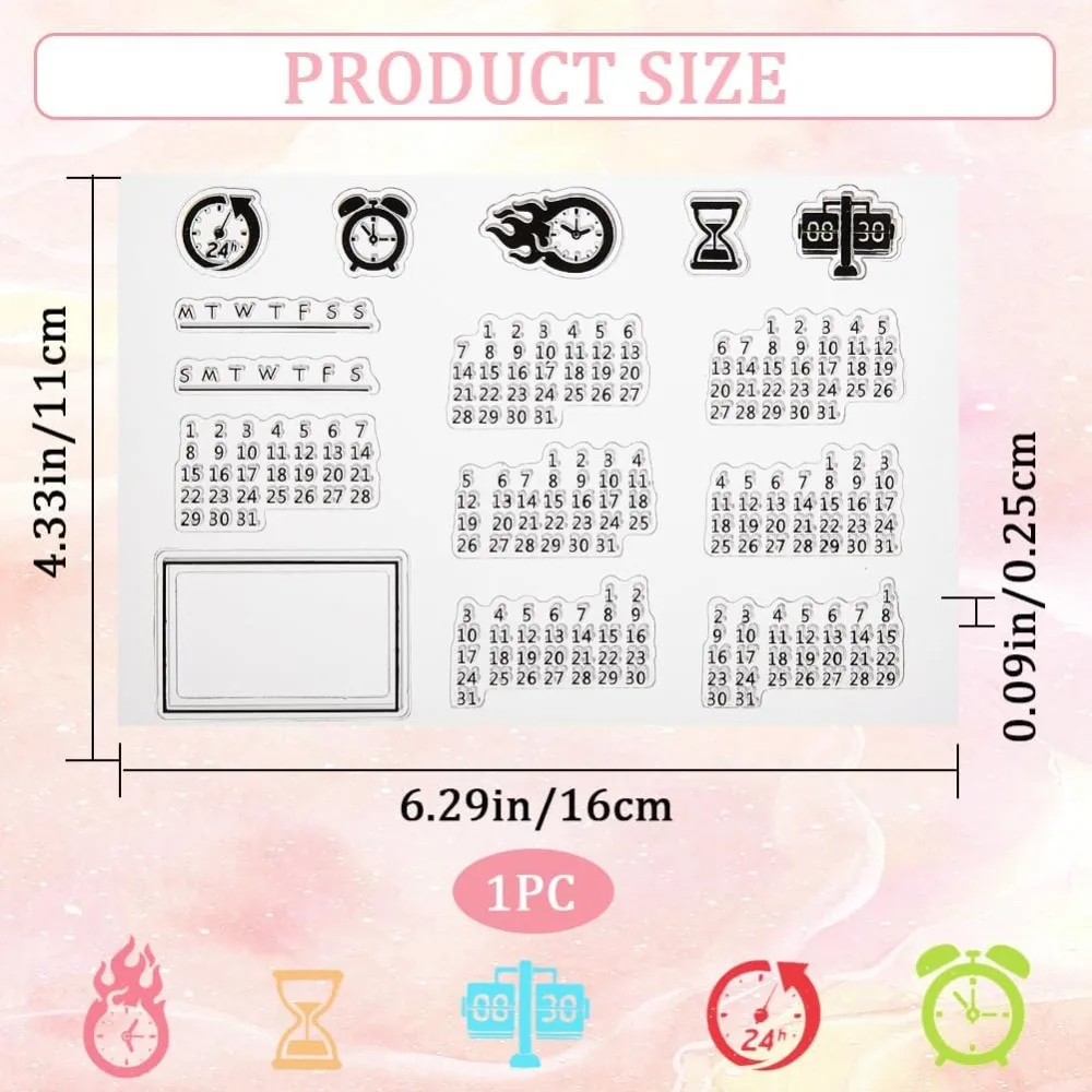 Calendar Clear Stamps Planner Week Month Rubber Silicone Stamp Seal Transparent Silicone Stamps for Journaling Card Making DIY