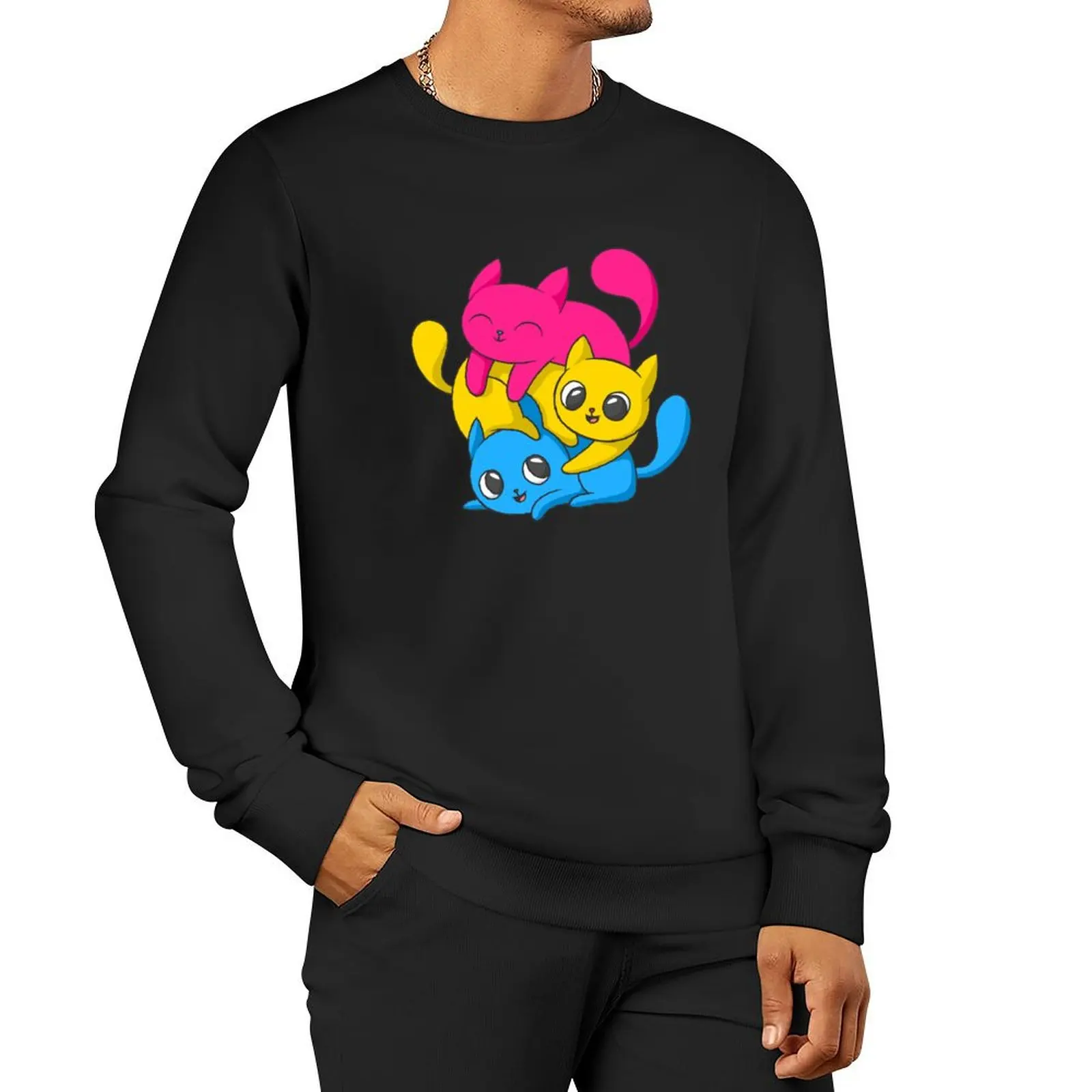 

Цвета флага Pan Cats Pride Pansexual I, пуловер с капюшоном, мужская толстовка, комплект, толстовки с графикой