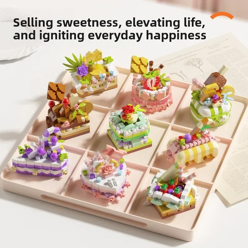 Popular bonito bloco de construção festa de bolo de morango-montagem educacional para meninas doces presente de brinquedo infantil