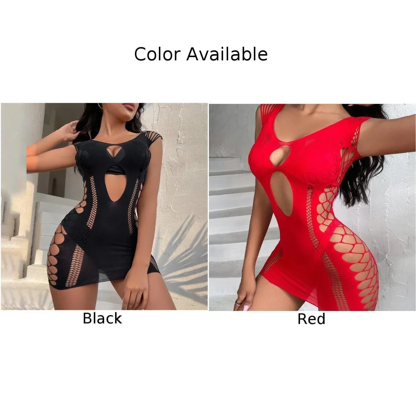 Mini robe en résille transparente pour femme, pyjama sexy, vêtements de nuit, 1 pièce