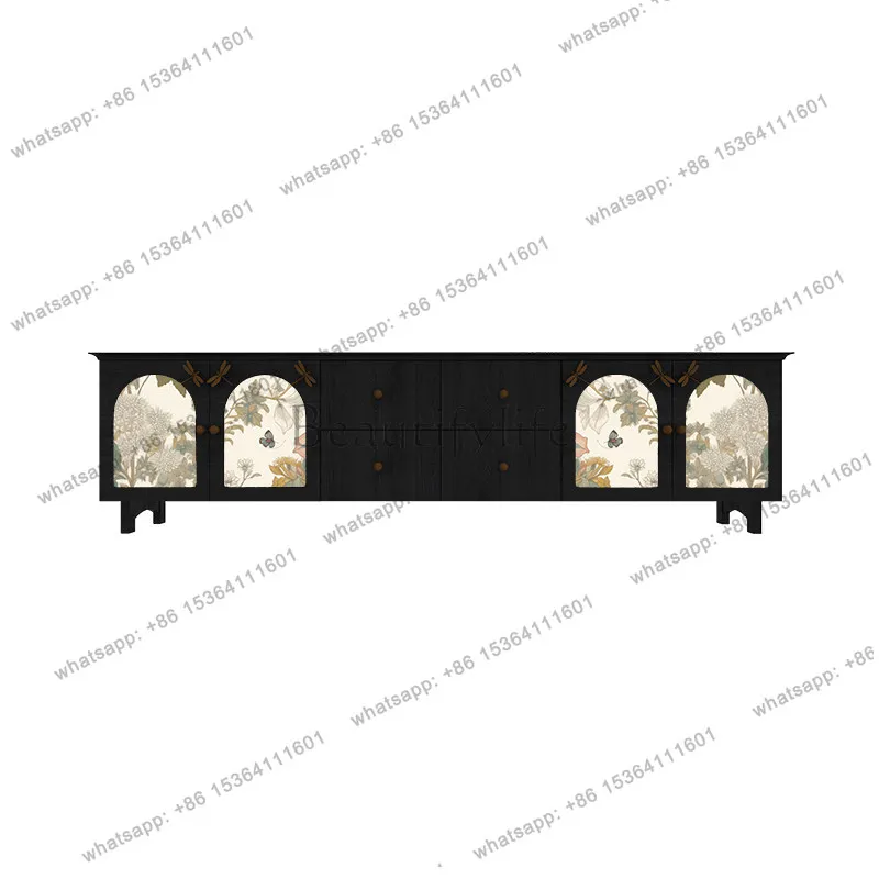 French medieval style all-solid wood storage TV cabinet new American retro style porch cabinet