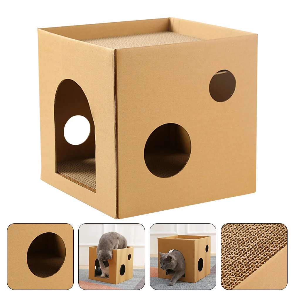 Toys Cat House Scratcher for Indoor Taste Home Light Brown Cardboard Pet Kitten Corrugated