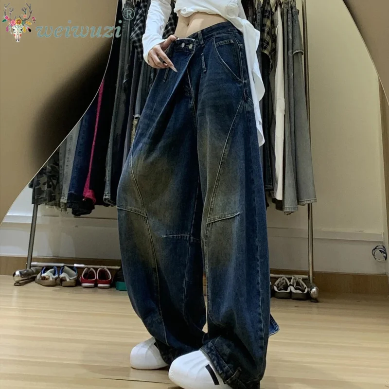 Women's Blue Y2k Oversize Jeans Harajuku Vintage Wide Leg Denim Trousers American Retro 2000s Style Boyfriend Jeans Pants Autumn