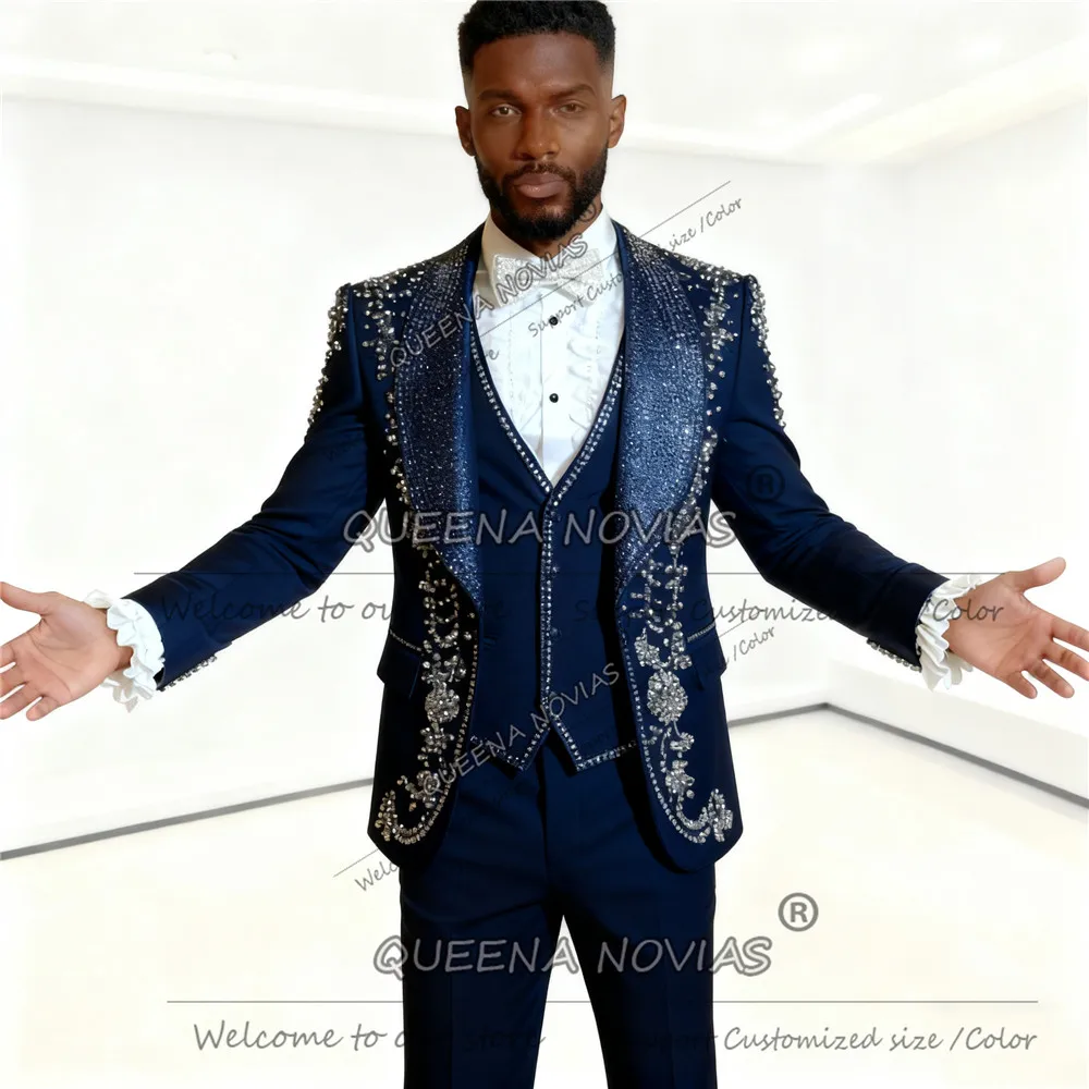 الرائعة مطرز بلورات العريس الدعاوى البدلات الرسمية سليم صالح Shwal التسمية الزفاف بليزرات مخصصة رجل مأدبة الملابس زي أوم