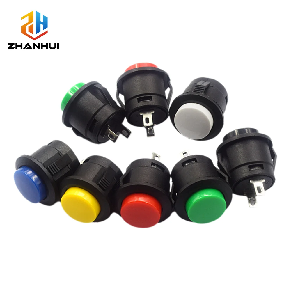 6PCS R13-507 16mm Round Self-resetting Power Button Non-latching Panel Installation Push Switch Electronic Control Accessories