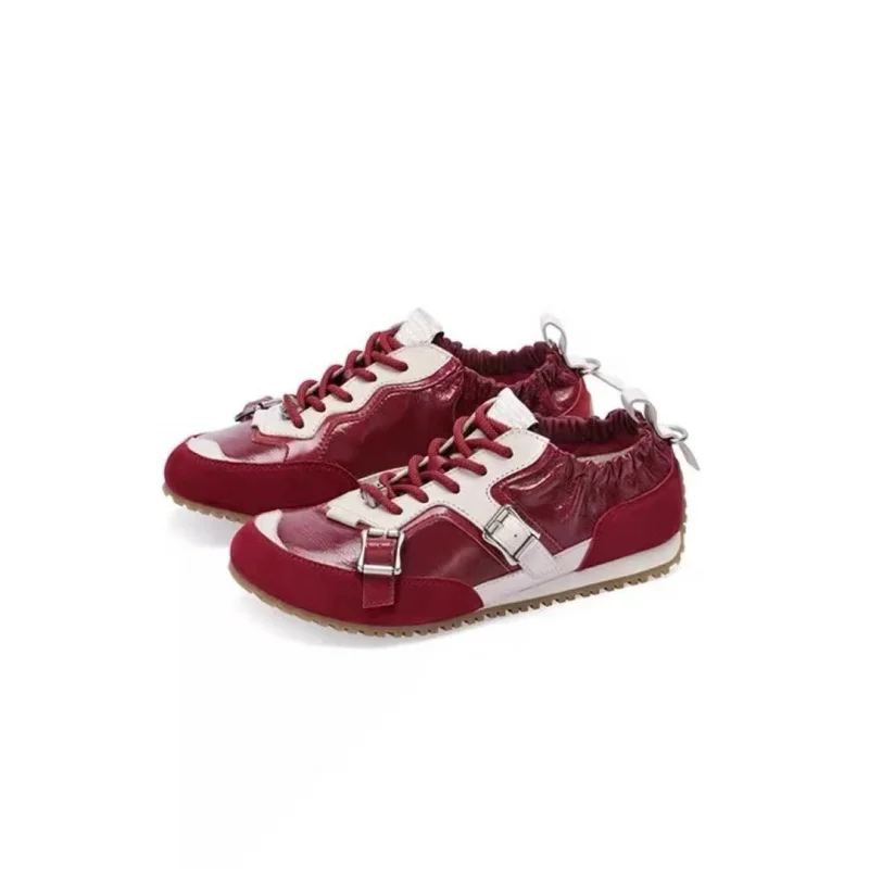 New genuine leather retro sports German training buckle color matching fashionable casual Forrest Gump shoes for women