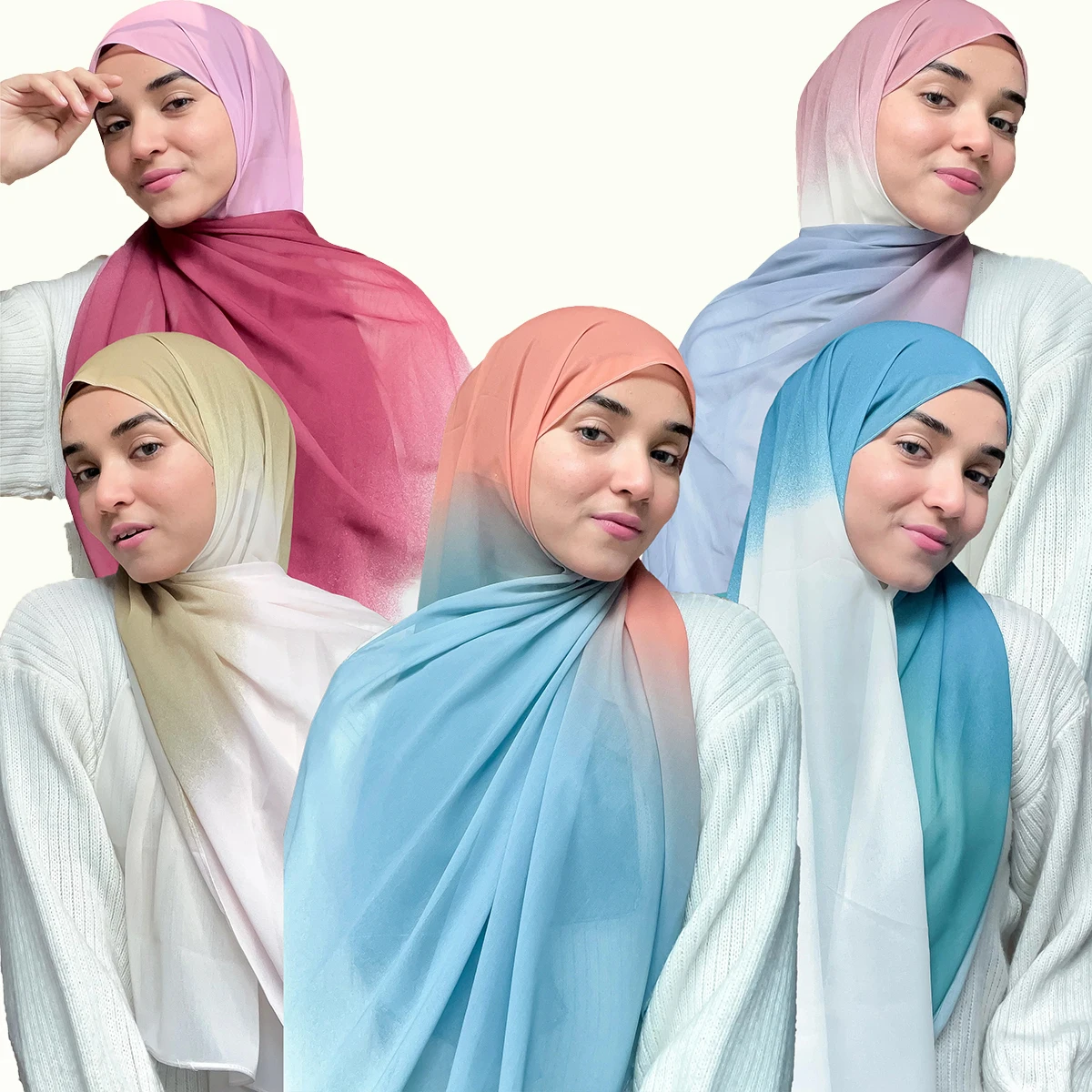 Large Size Chiffon Hijab Scarf for Women Gradient Thin Sunscreen Shawl Muslim Fashion Head Wrap for Women New Khimar