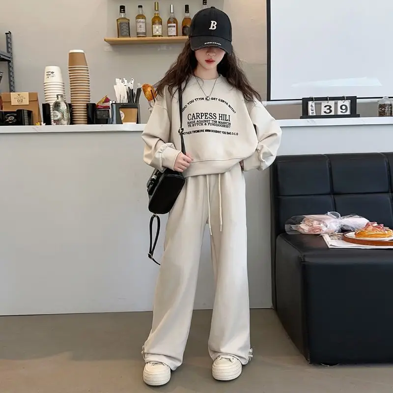 2026 Herbst Winter Kinder Mädchen Kleidung Set Kinder Buchstaben-Sweatshirt Crop Top + Weite Hose Trainingsanzug 4 5 6 7 8 9 10 11 12 Jahre – Detail 7