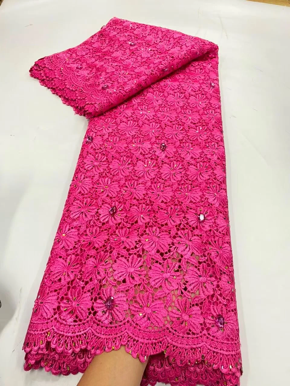2026 High-Quality African Nigerian Tulle Lace Fabric Embroidery Sequins French Guipure Fabric for Party/Wedding Dress 5 Yards