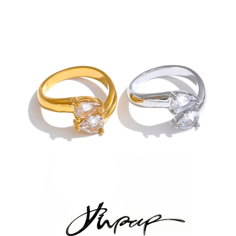 Yhpup Stainless Steel Cubic Zirconia Adjustable Ring for Women Waterproof Popular Delicate Finger Premium Jewelry New Arrivals
