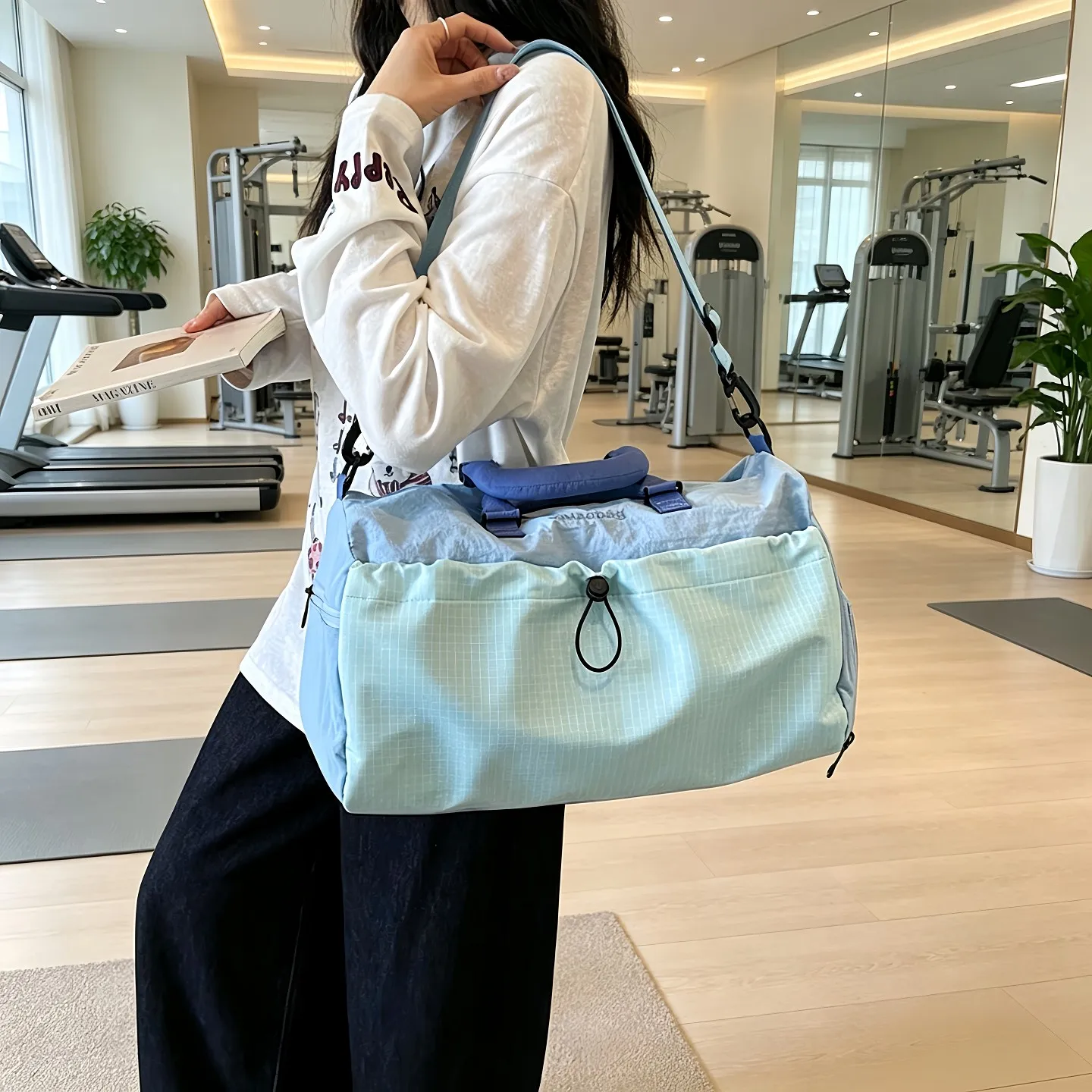 large-capacity-fitness-bag-women's-handheld-travel-independent-shoe-compartment-lightweight-single-shoulder-storage-bag