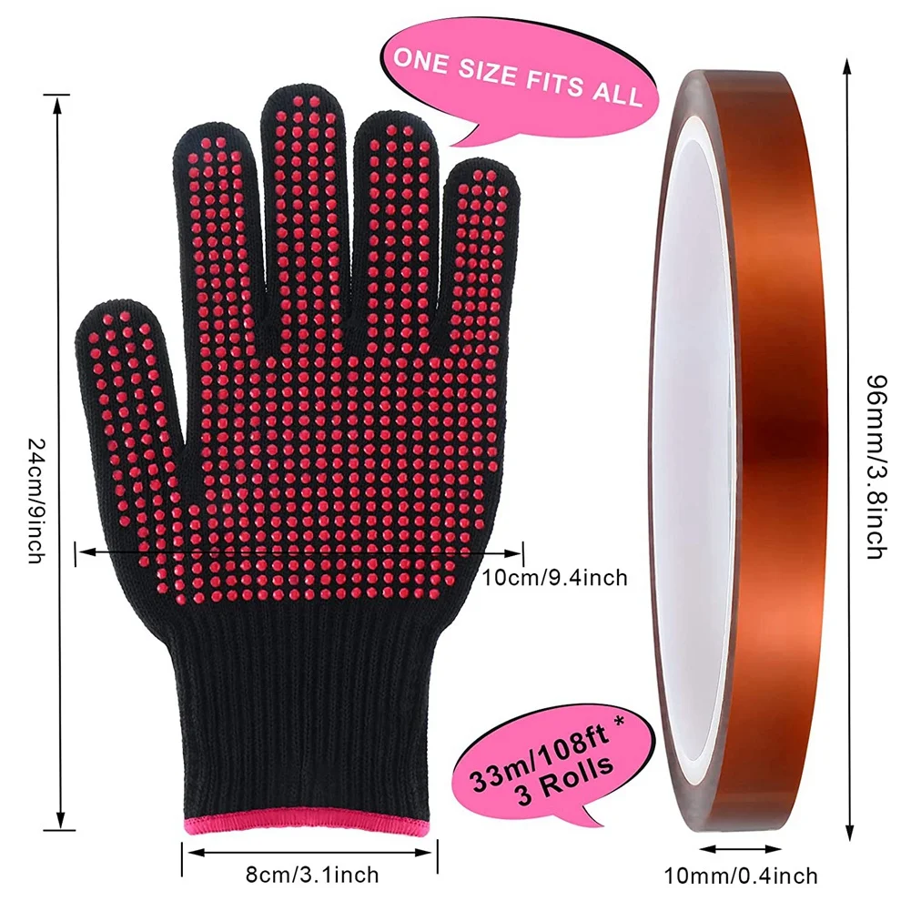 Heat Resistant Gloves and 3 10mm X33M 108Ft Heat Press Tape, Heat Proof Gloves Glove Thermal Tape Sublimation Tape