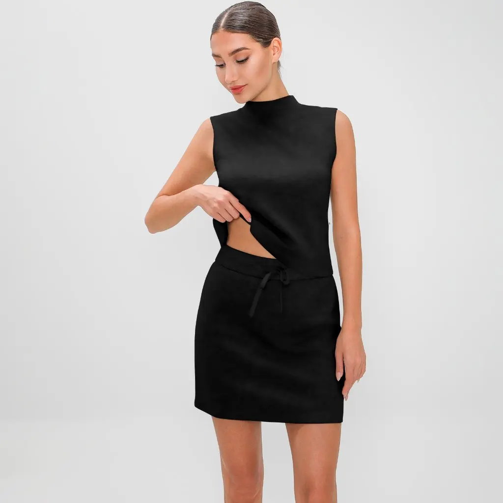 

Женская повседневная модная спортивная одежда, жилет с полувысоким воротником и брюки-кюлоты с высокой талией, комплект в европейском и американском стиле, новинка лета