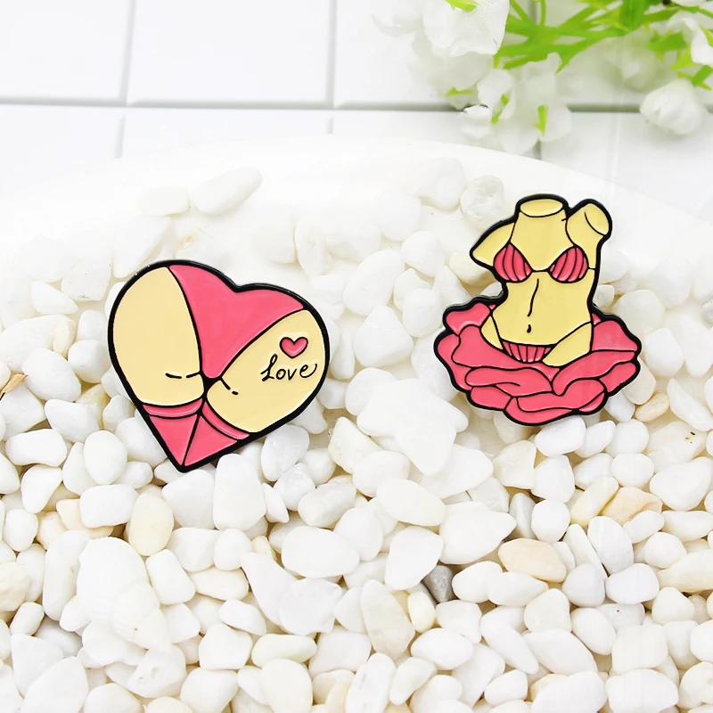 Flower Girl Sculpture Enamel Pins Badge Pin Jewelry For Couple Best Friend Pinsk Body Statue  Pines LOVE Pinsk Heart Butt Rose