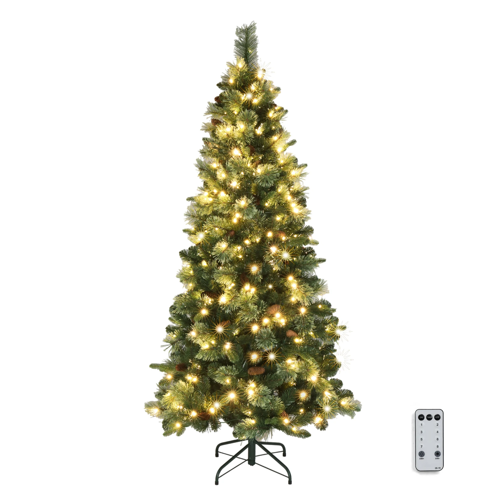 6ft Pencil Shape Automatic Tree Structure PE PVC Material 300 Lights Warm Color 9 Modes With Remote Control 600 Branches