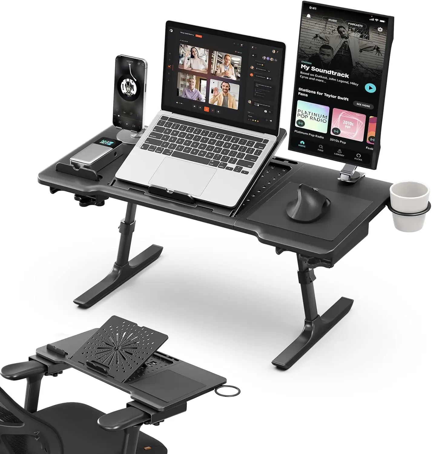 

Newtral Laptop Bed Tray Desk, Height & Angle Adjustable Foldable Laptop Stand w/Cup Holder, Mousepad, Laptop Table Bookstand