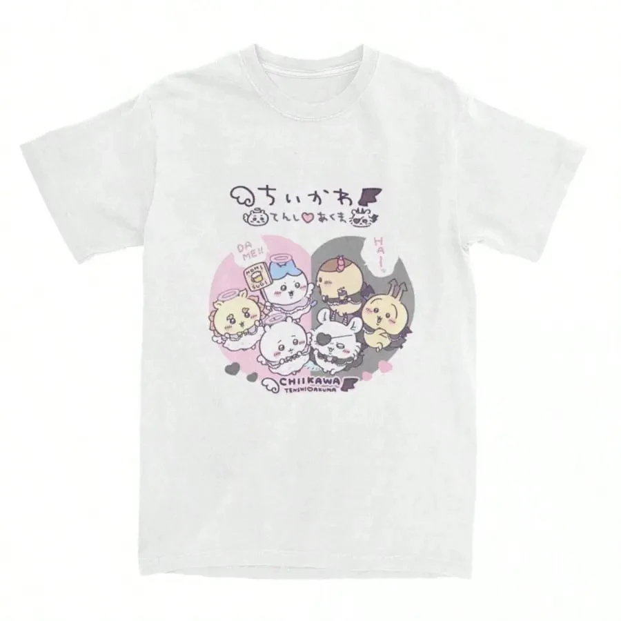 Super Happy Summer Chiikawa Graphic Tee Unisex Cute Japanese Cartoon Y2K Short Sleeve Casual Couple Streetwear Tops