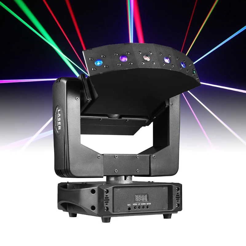 SUNART Moving Head Laser Fan Shaped RGB Vollfarb-Laserlicht für Bühneneffekte, DJ, Disco, Nachtclubs, DMX 6-Augen-Gerät