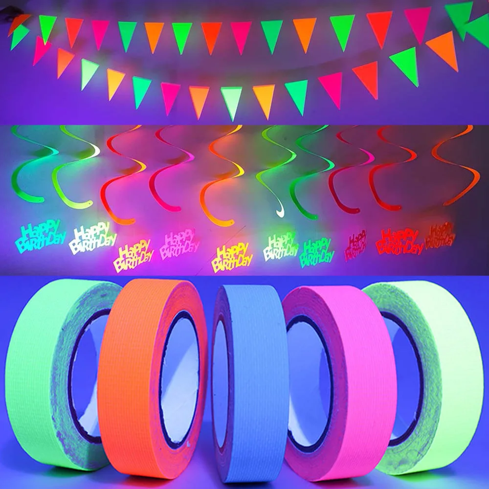 UV Light Reactive Tapes Neon UV Gaffer Fluorescent Tape Birthday Wedding Glow in The UV Light Bachelorett  Party Decor Supplies