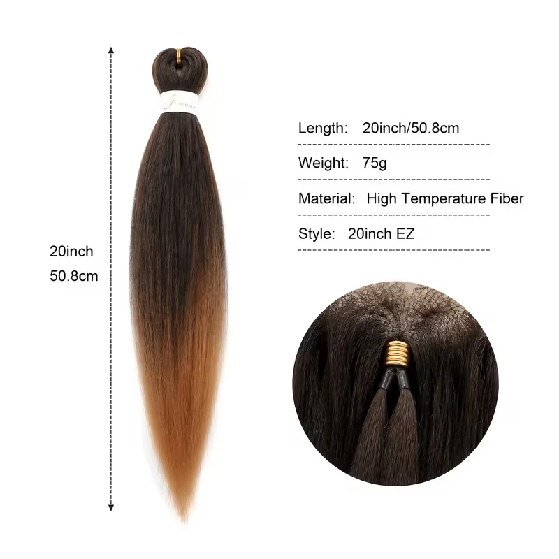 20Inch Synthetic Long Straight Yaki Pre‑Braided EZ Braid DIY Hair Extensions Fiber Braiding Hair Crochet Braid for Women