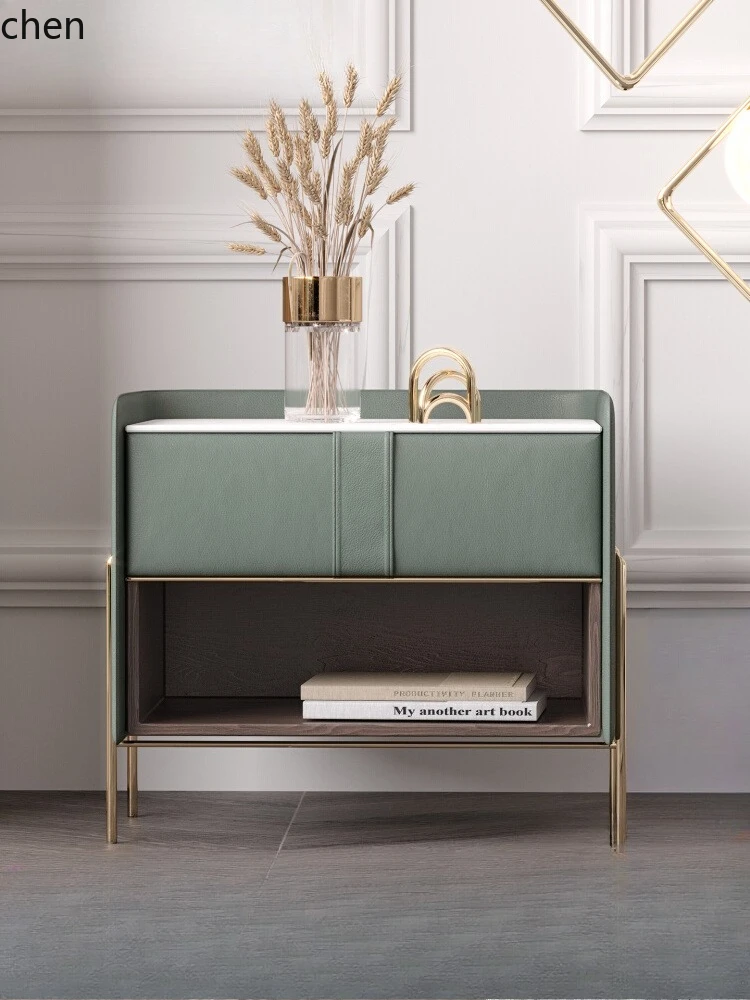 

LXC Light Luxury Bedside Table Slate Smart Charging Minimalist Bedside Cabinet Locker Bedroom Slate