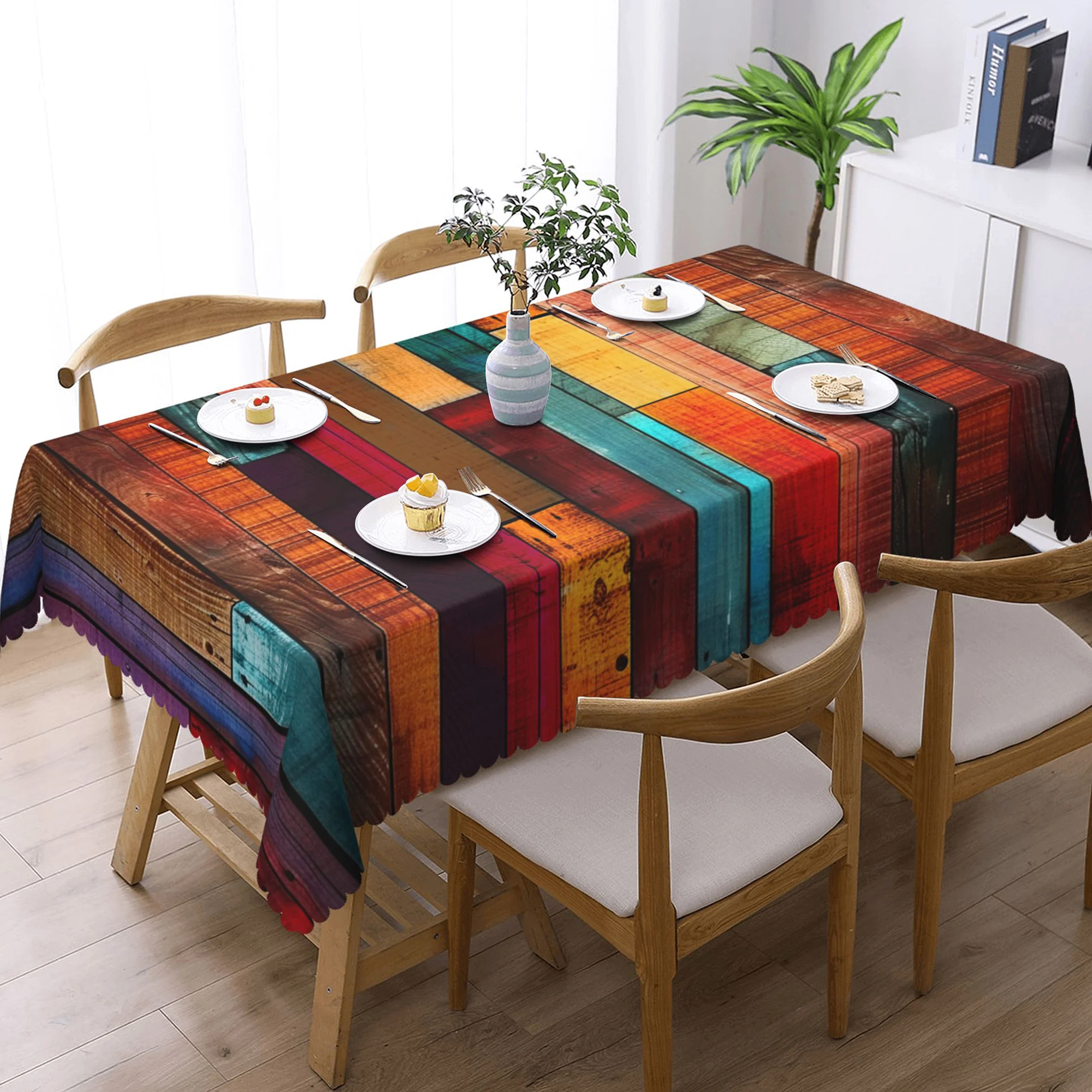 1 Piece of Multi-Color Simple Retro Wooden Pattern Printed Tablecloth, Fence Wooden Stripes Pattern Printed Tablecloth, Birthday Party, Party Table Decoration, Daily Home Kitchen Table Cover, Indoor and Outdoor Use, Farmhouse, Courtyard, Bedroom Home Decoration, Gift for Family and Friends