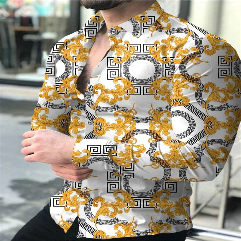 2023 Bohemian Y2K Men Shirt Fashion 3D Printing Shirts Pattern Casual Oversized Long-sleeved Shirt Fitting Clothing Tops