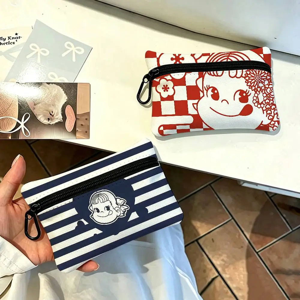 CUTE M-Milky P-Peko-chan Game Portable Oxford Cloth Coin Purse Alloy Carabiner Hook Small Zipper Pouch For Backpack Belt Daily