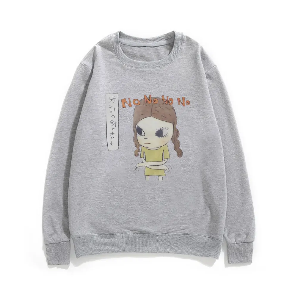 Yoshitomo Nara Girl with Braids No No Graphic Sweatshirt Men Women Vintage Cartoon Pullover Tracksuit Male Oversized Sweatshirt