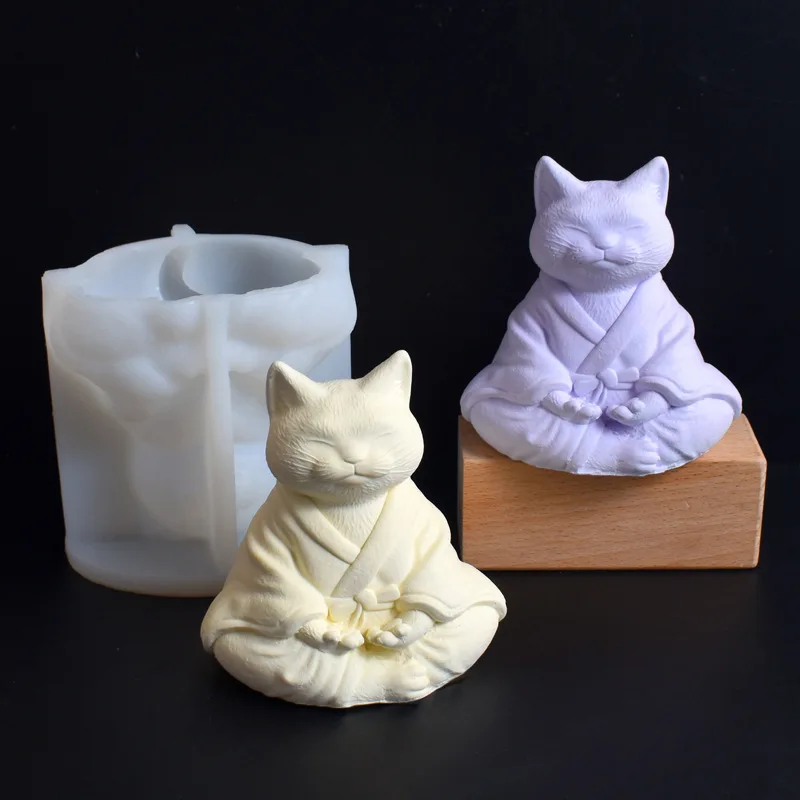 

Meditating Cat Candle Mold DIY Scented Candle Cat Silicone Mold Animal Seated Kitten Plaster Resin Ornament Casting Molds Decor