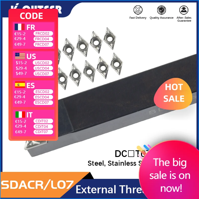 

1 шт. SDACR0808H07 SDACR1212K07 SDACR1616H07 внешний токарный держатель инструмента DCMT карбидная вставка для токарного станка набор режущих инструментов с ЧПУ