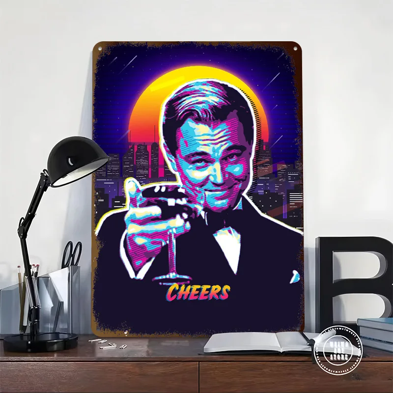 Leonardo DiCaprio Cheers Metal Poster Customized Wall Art Retro Vintage Metal Tin Signs for Room Decoration At Home Decor Items